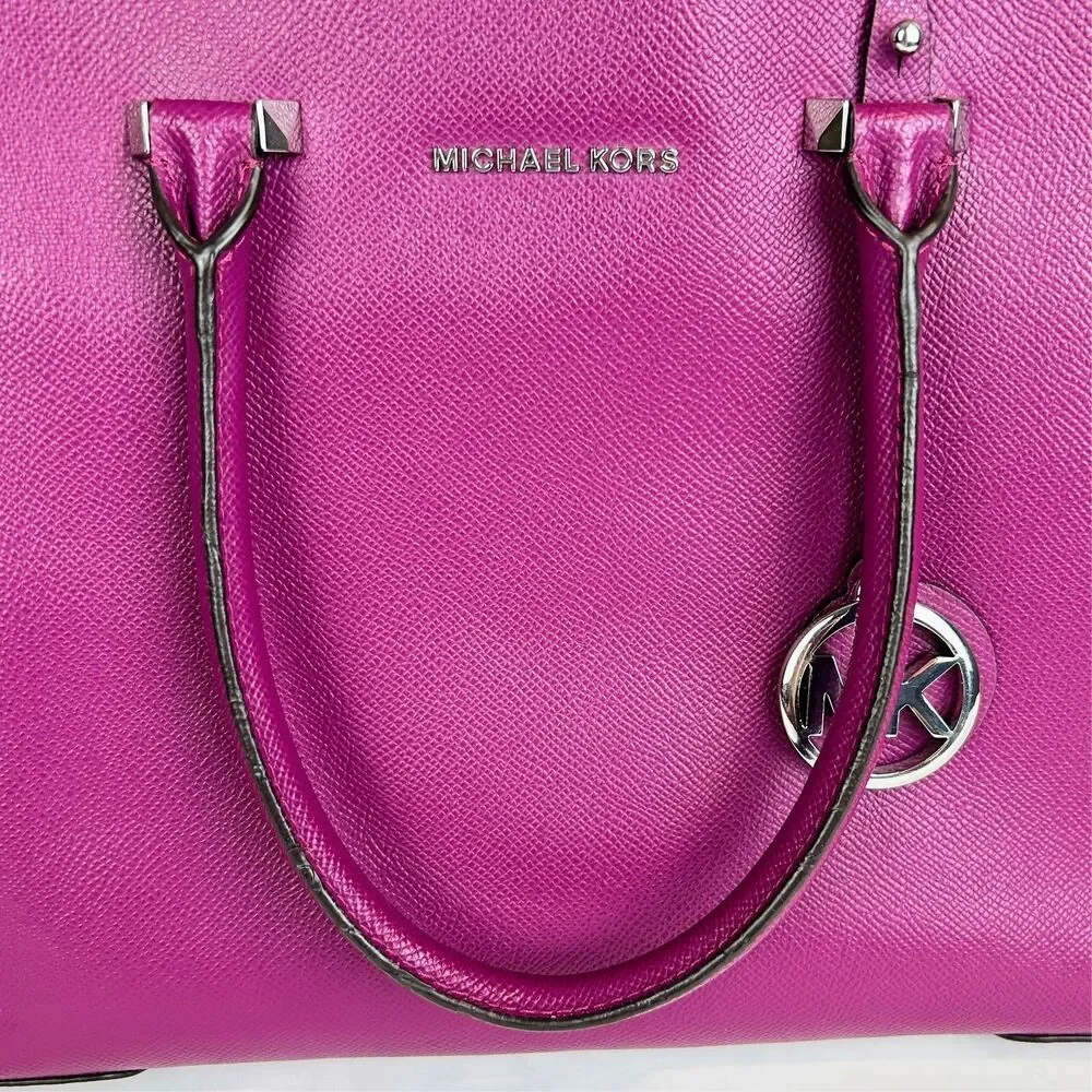 Michael Kors Houston Double Zip Crossgrain Leather Satchel Crossbody Bag Garnet
